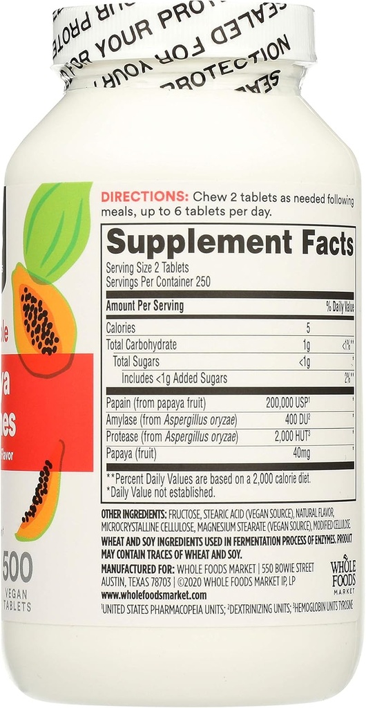 365 by Whole Foods Market, Papaya Enzymes, 500 Chews (pakke af 2)