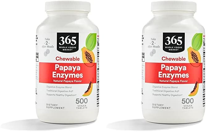 365 by Whole Foods Market, Papaya Enzymes, 500 Chews (pakke af 2)