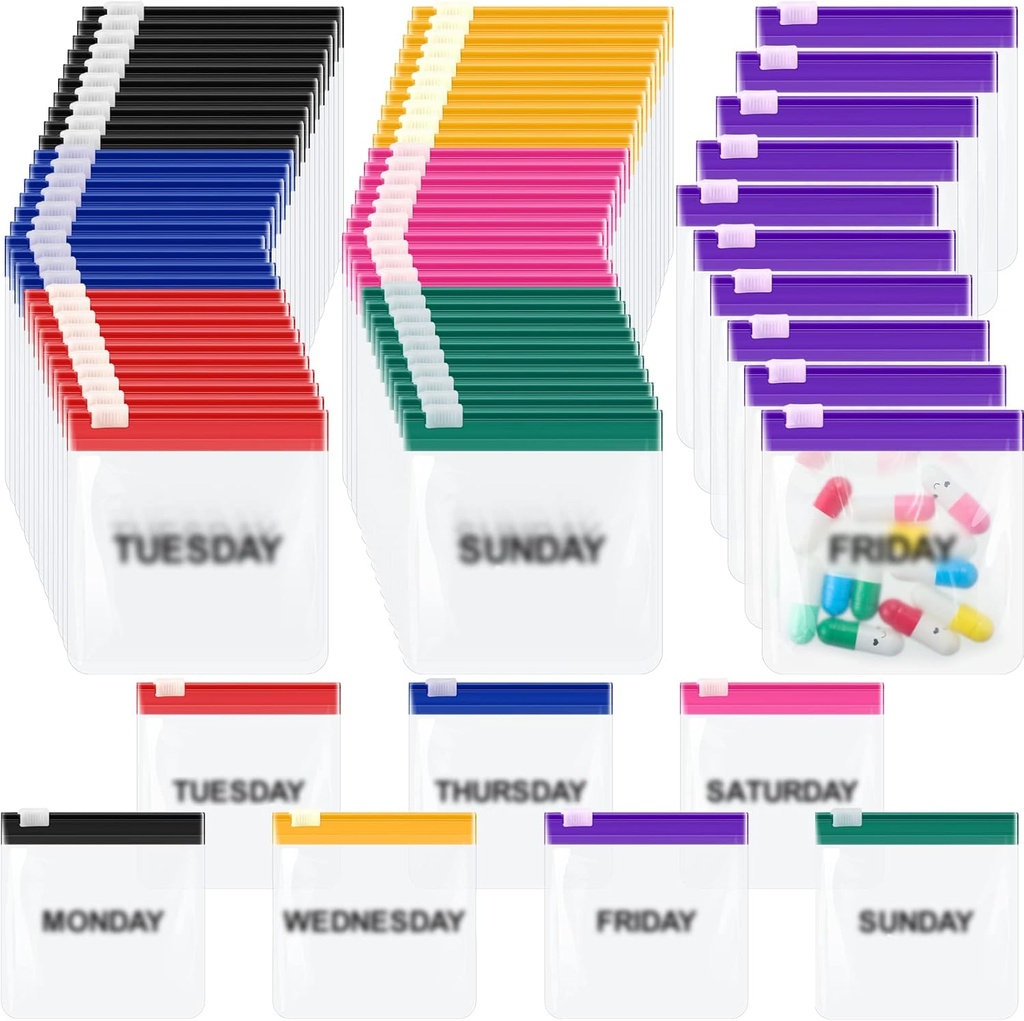 70 stk Ugentlig Pill Pouch Tasker Zipered Genanvendelig Medicin Organizer Sæt Self Sealing Medicine Organizer Rejser Plastic Pill Tasker med Slide Lock til små genstande Opbevaring (farvet)