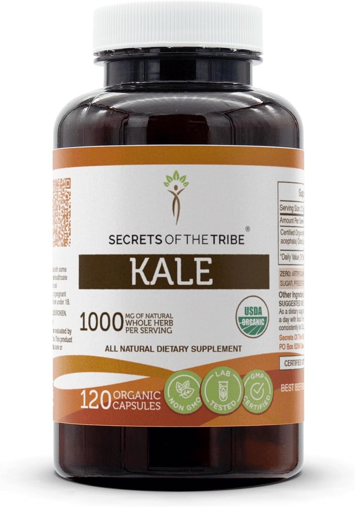 Secrets of the Tribe Kale USDA Organic Capsules | Certified Organic Vegetarian Capsules, Herbal Dietary Supplement | Brassica oleracea VAR. Acephala Dried Leaf (120 Count)