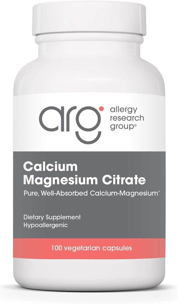Allergy Research Group Calcium Magnesium Citrate Supplement - Bone Health, med Calcium Citrate, Pure, Well- Absorberet, Vegetariske Kapsler - 100 Tæl