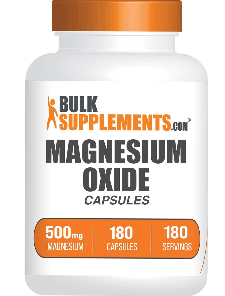 BulkSupplements.com Magnesium Oxide Kapsler - Magnesium Supplement, Magnesium Oxide 500mg - Gluten Free, 1 Kapsel per servering, 180 Tæl (pakning med 1)