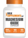 BulkSupplements.com Magnesium Oxide Kapsler - Magnesium Supplement, Magnesium Oxide 500mg - Gluten Free, 1 Kapsel per servering, 180 Tæl (pakning med 1)