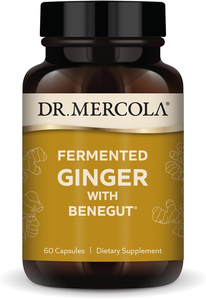 Dr. Mercola Gæret Ginger med Benegut - Understøtter fordøjelsessygdomme & Gut Sundhed - Aids Lejlighedsvis Gas, Bloating & Diskomfort - Non-GMO, Gluten- Free & Soy- Free - 60 Kapsler (60 Servere)