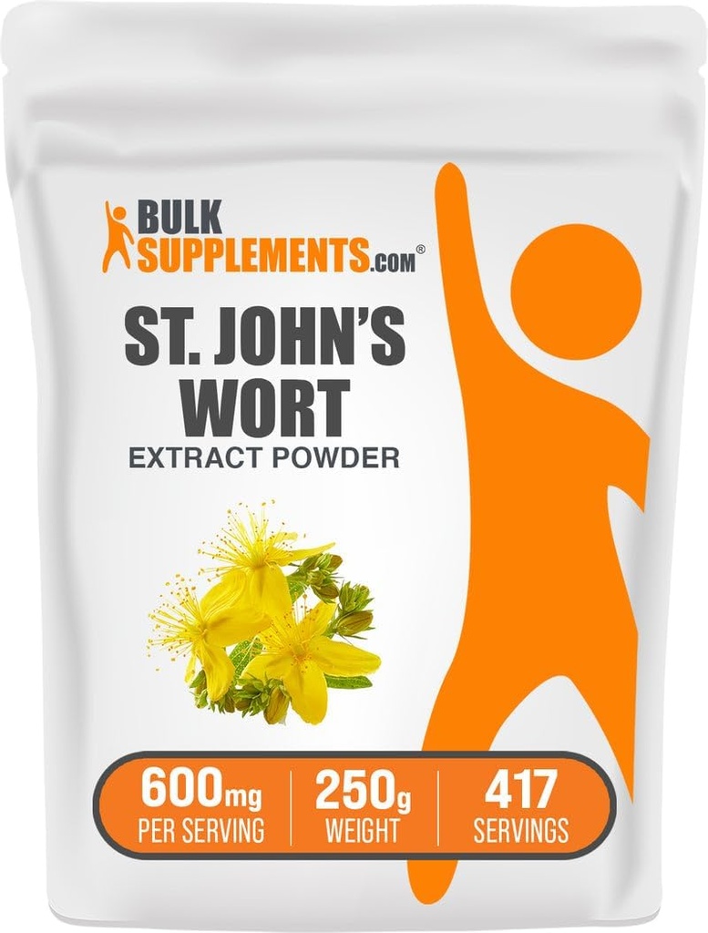 BulkSupplements.com St. John 's Wort Extract - St. Johns Wort Supplement, Urte Supplement for Mood - Vegan & Gluten Free, 600mg per Serving, 250g (8.8 oz) (Pack of 1)