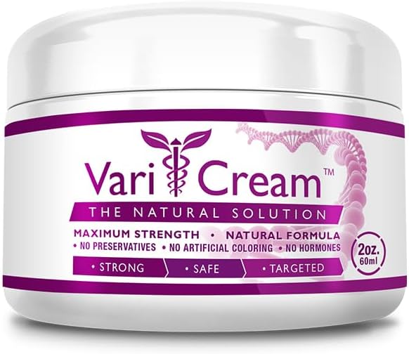 VariCream - Varicose & Spider Veins Cream - Tocopherol acetat, Slagterum, Heks Hazel - 1 Jar - 2 Oz. - Vegan