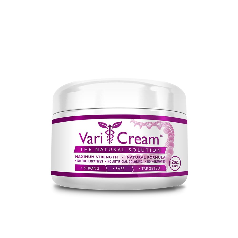 VariCream - Varicose & Spider Veins Cream - Tocopherol acetat, Slagterum, Heks Hazel - 1 Jar - 2 Oz. - Vegan