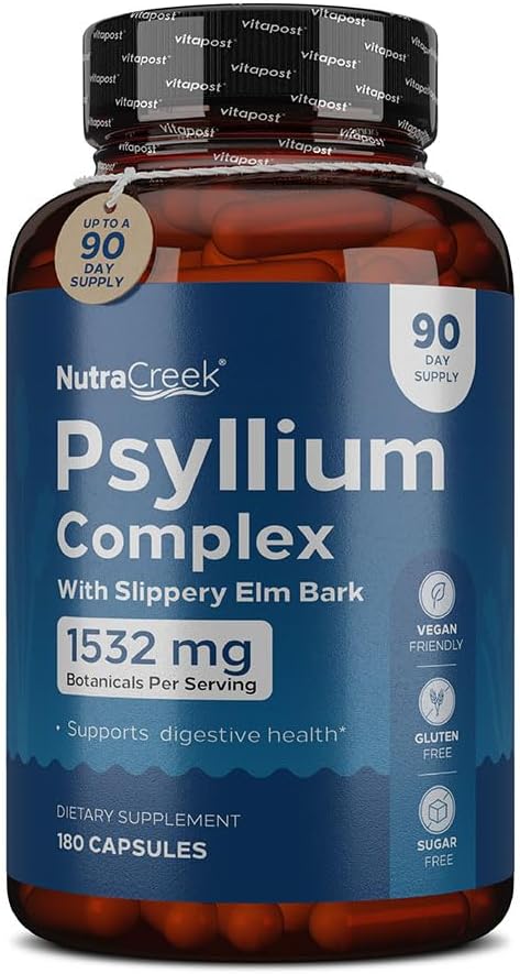 Psyllium Complex • 124; 11 - Ingredient • Psyllium Husk Kapsler med Psyllium Pulver, Slippery Elm & Ginger til at rengøre & Support fordøjelsessystem • Sundhed • 124; 180 Kapsler