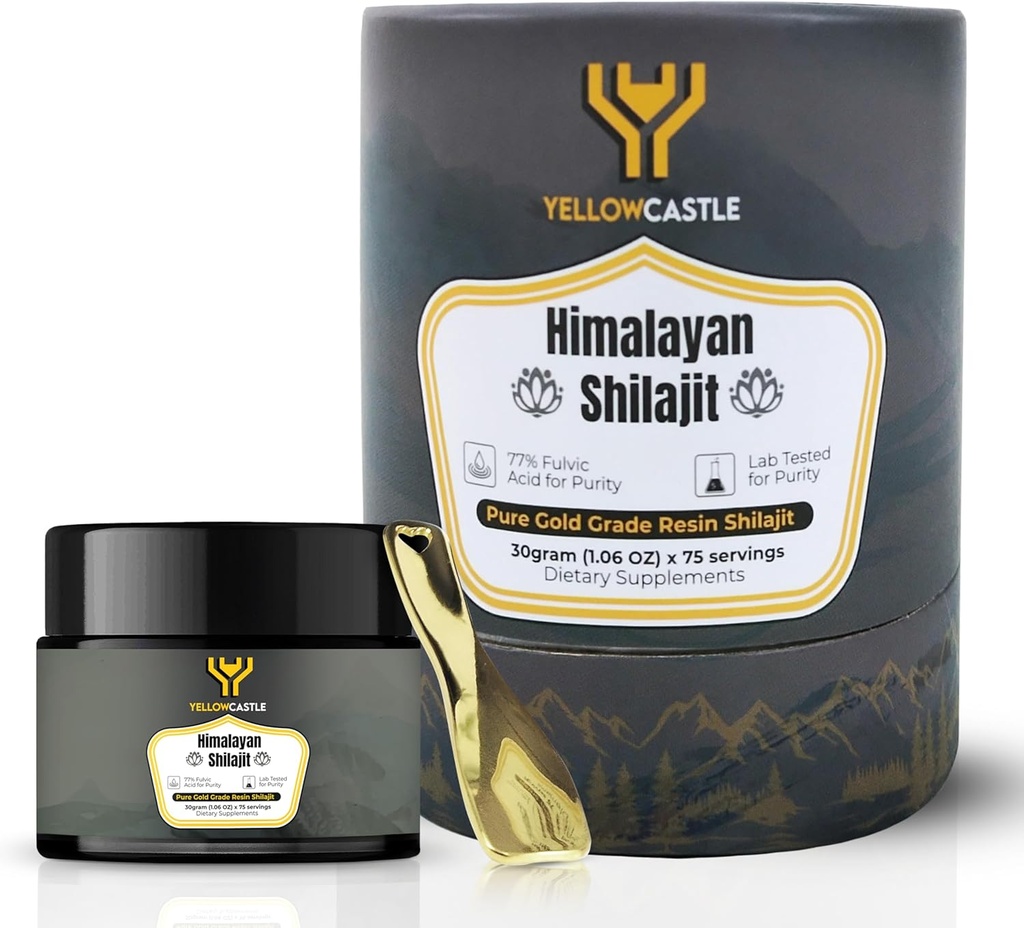 Himalayan Shilajit Resin 124; High Potency Pure Shilajit for Mænd & Kvinder - 85 + Trace Minerals, 75% + Fulvic Acid Energy Boost, immunforsvar, 75 Servering Organic Resin med Lab Test Report, 400mg
