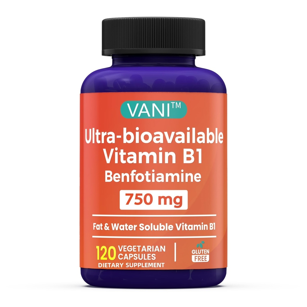 VANI vitamin B1 med 750mg benfotiamin, 2 i 1 Forbedret formel-fedt & vand Opløselig Thiamin B1 Supplement: 124; 120 Kapsler: 124; Gluten Free