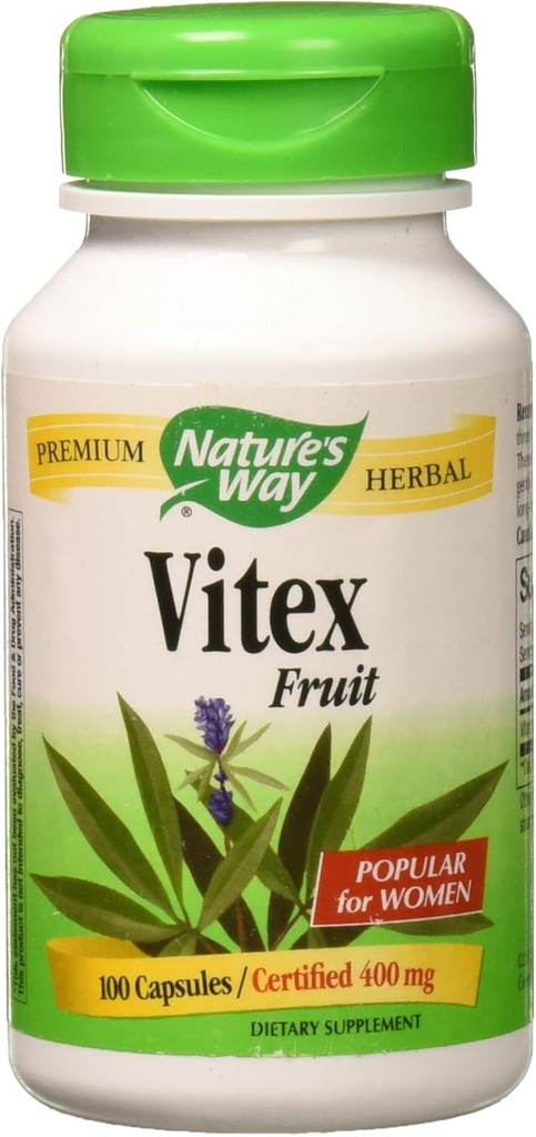 Nature 's Way Vitex Fruit 400 milligram, 100 vegetariske kapsler. Pakning med 1 flaske
