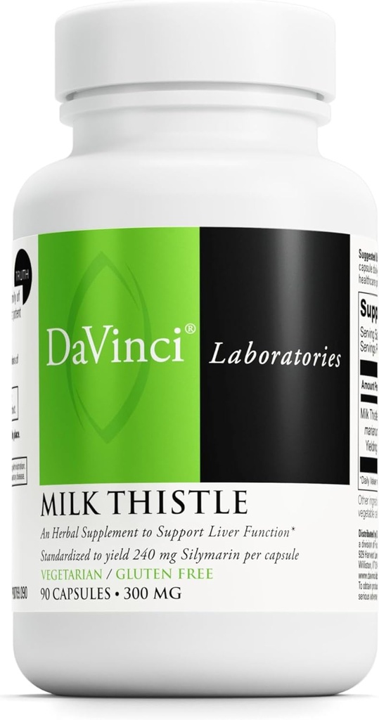 DAVINCI Labs Milk Thistle - Kosttilskud til støtte leverafgiftning og funktion, Nyre sundhed og sund fordøjelse * - med mælk tidsel og mere - Glutenfri - 90 Vegetariske kapsler