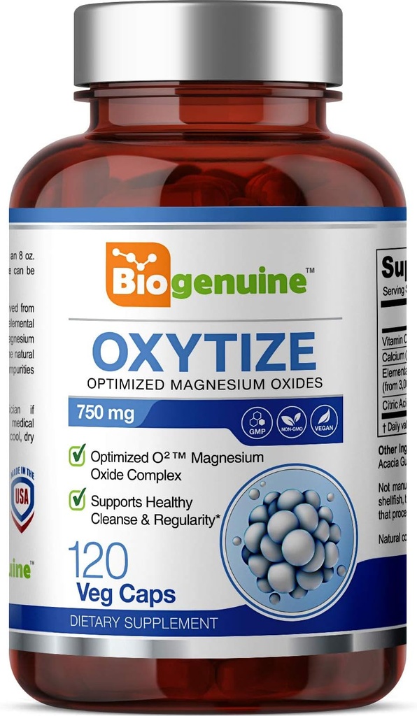 Oxytize 750 mg 120 Vcaps - Natural Magnesium Oxide Oxygen baseret Colon Cleanse Gentle Laxative - Understøtter sund fordøjelse Tract Regularitet