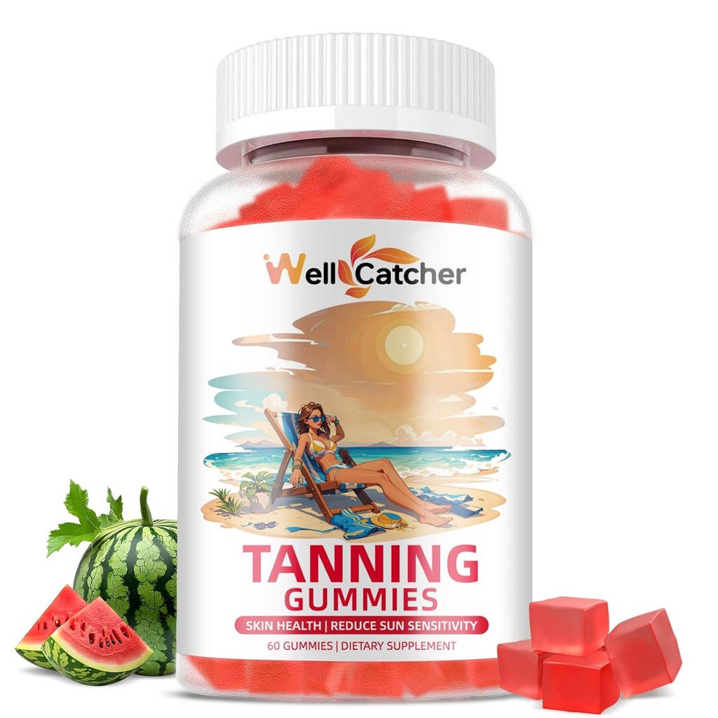 Garvning Gummies Supplement Mænd Kvinder - Daglige Garvning Gummies Sukker Gratis med Astaxanthin Beta-Caroten L-Tyrosine Lycopene Natural Self Tanner for Hud Sundhed & Følsomhed Vegan Non GMO 60CT