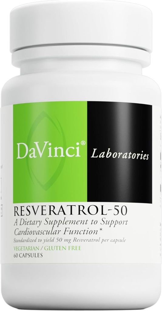 DAVINCI Labs Resveratrol- 50 - Hjælper support immunsystem, Knoglehelbred & Heart Health med Resveratrol * - Gluten- Free & Vegetarian - 60 kapsler