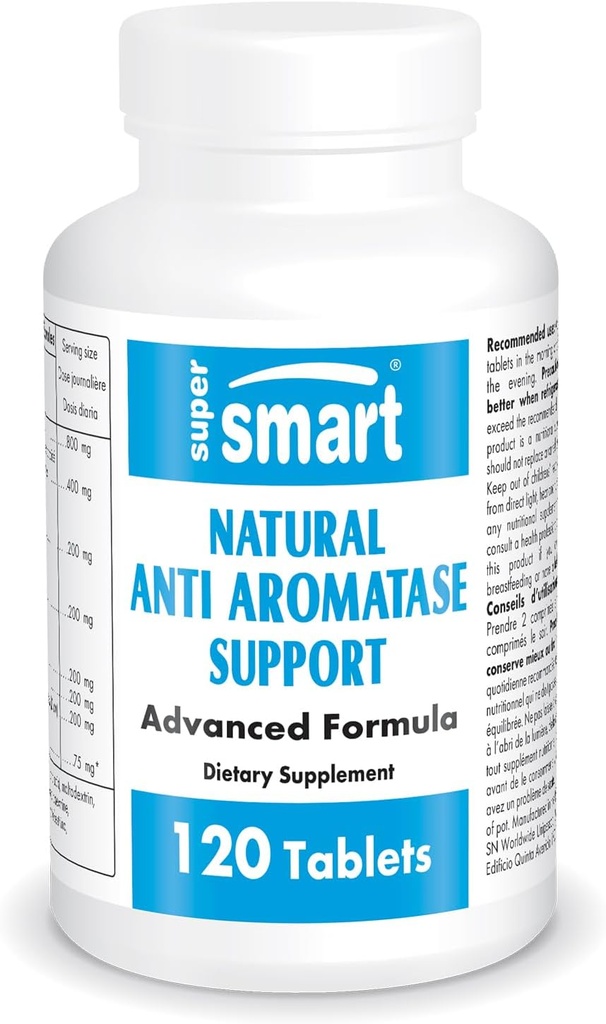 Supersmart - Natural Anti Aromatase Support (Advanced Formel) - med DIM, Genistein, Chrysin - Aromatase Inhibitor Supplement Note 124; Non- GMO & Gluten Free - 120 tabletter