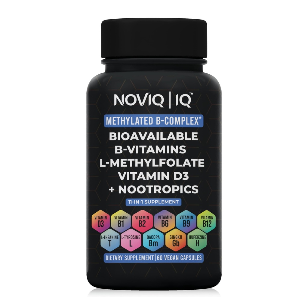 11-in-1 Metyleret B- kompleks Supplement: 680mcg L- methylfolfolat (5- MTHF) Thiamin (B1) Riboflavin (B2) Pyridoxal (B6) Methylcobalamin (B12) - VegD3 ® + Nootropics - 1,100mg + Servering - 60 Greve