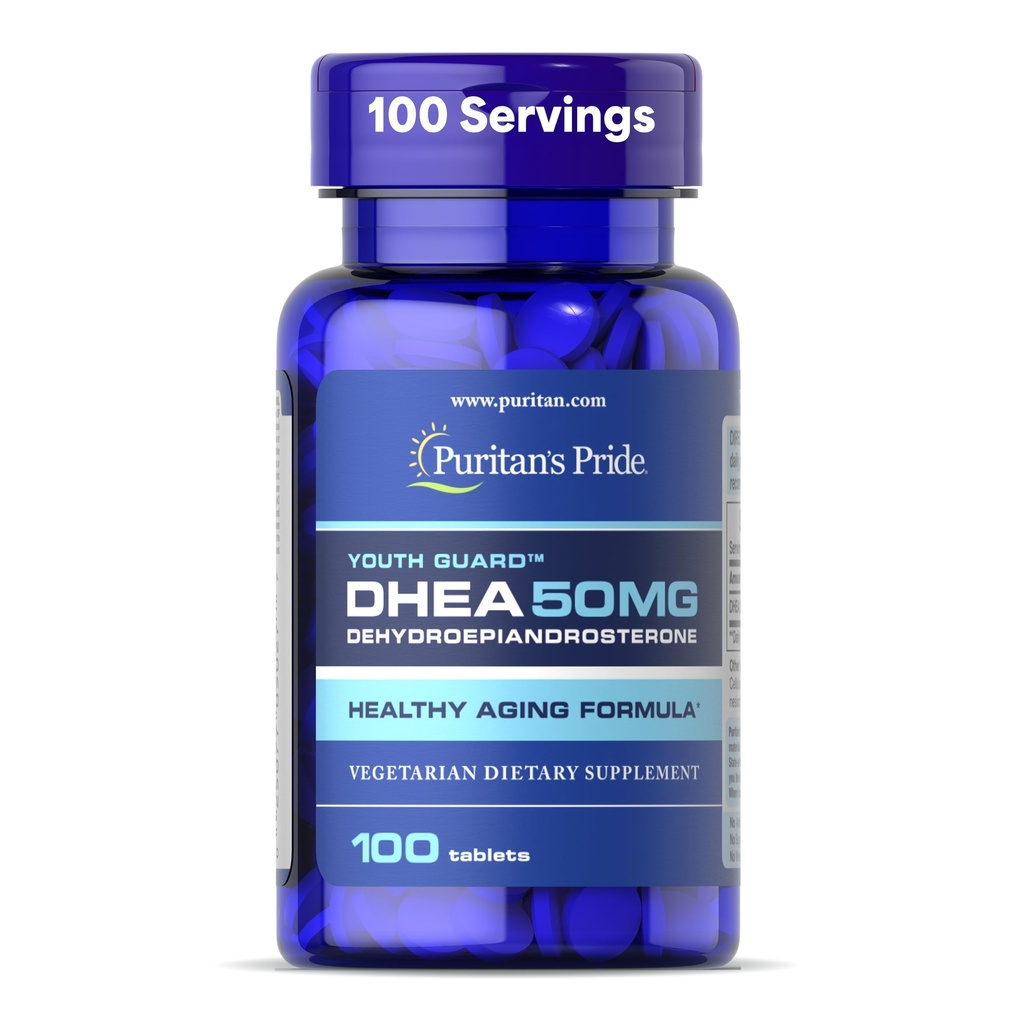 Puritans Pride Youth Guard ™ DHEA for kvinder og mænd 50mg, Kosttilskud til sund aldring, 3 måneders forsyning, 100 tabletter