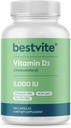 BESTVITE D3 5000 IE (365 kapsler) - Ingen stearater - ikke GMO - Gluten Free - 1 års tilførsel af D-vitamin