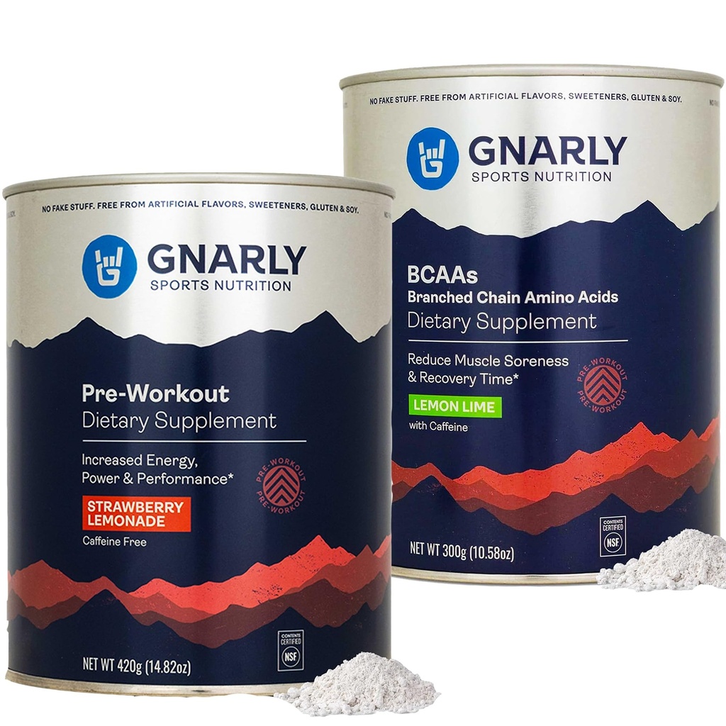 Gnarly Nutrition Gnarly Preworkout Strawberry Lemonade Coffein Free (14.82oz) BCAAs Lemon Lime (10.58oz)