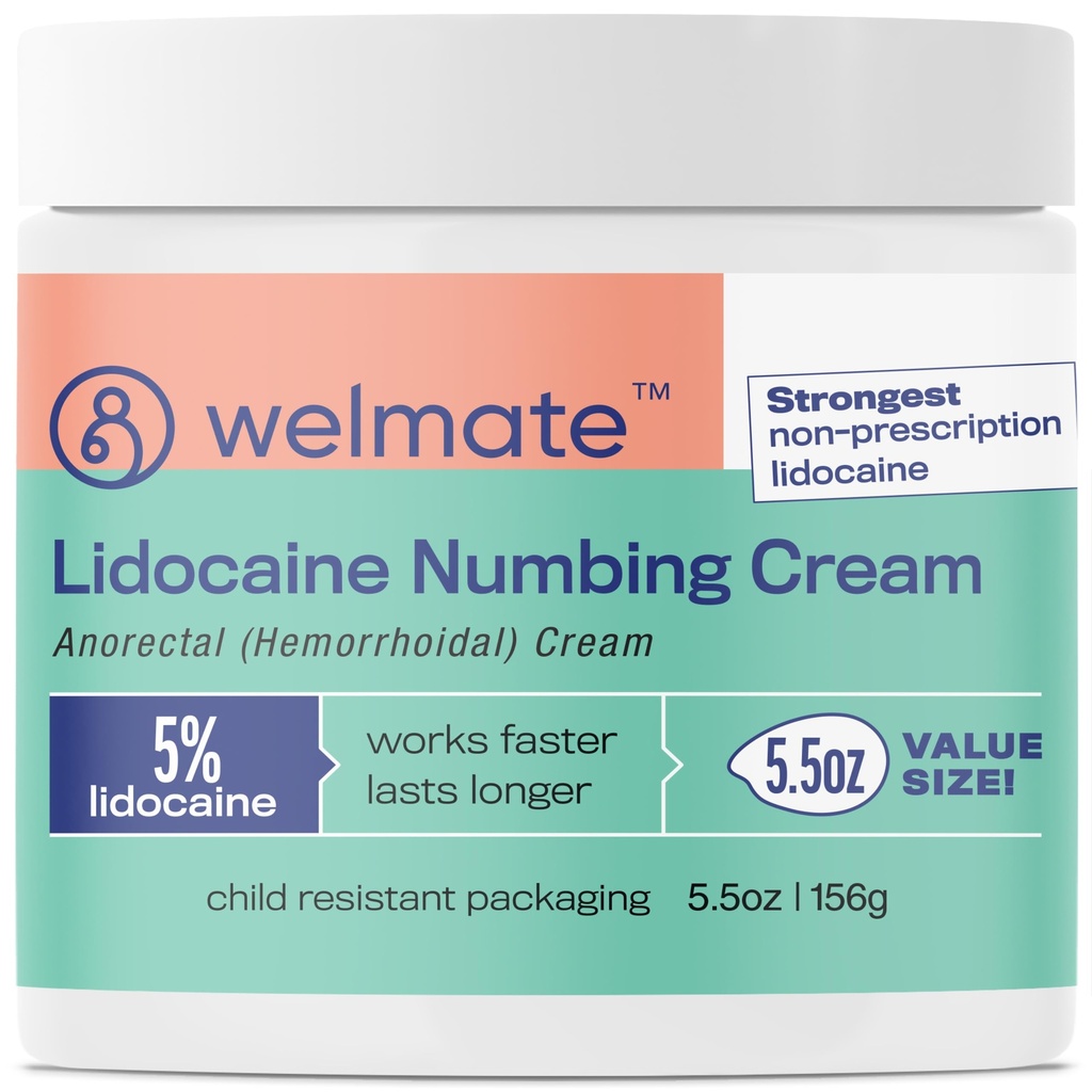 WELMATE 5% Lidocain Hæmorroid Relief Cream, Maksimal styrke Anorectal Cream, 5, 5 oz