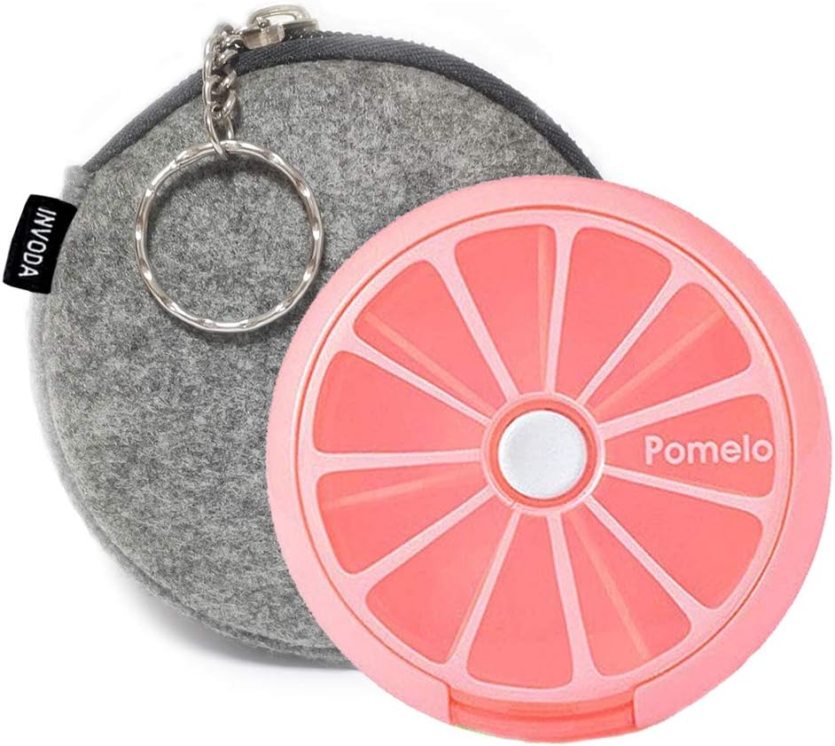 INVODA Pill Cases Pill Box Weekly 3 gange 7 Compartments Large Medicine Pill Organizer (Pomelo 1PCS + Bag)