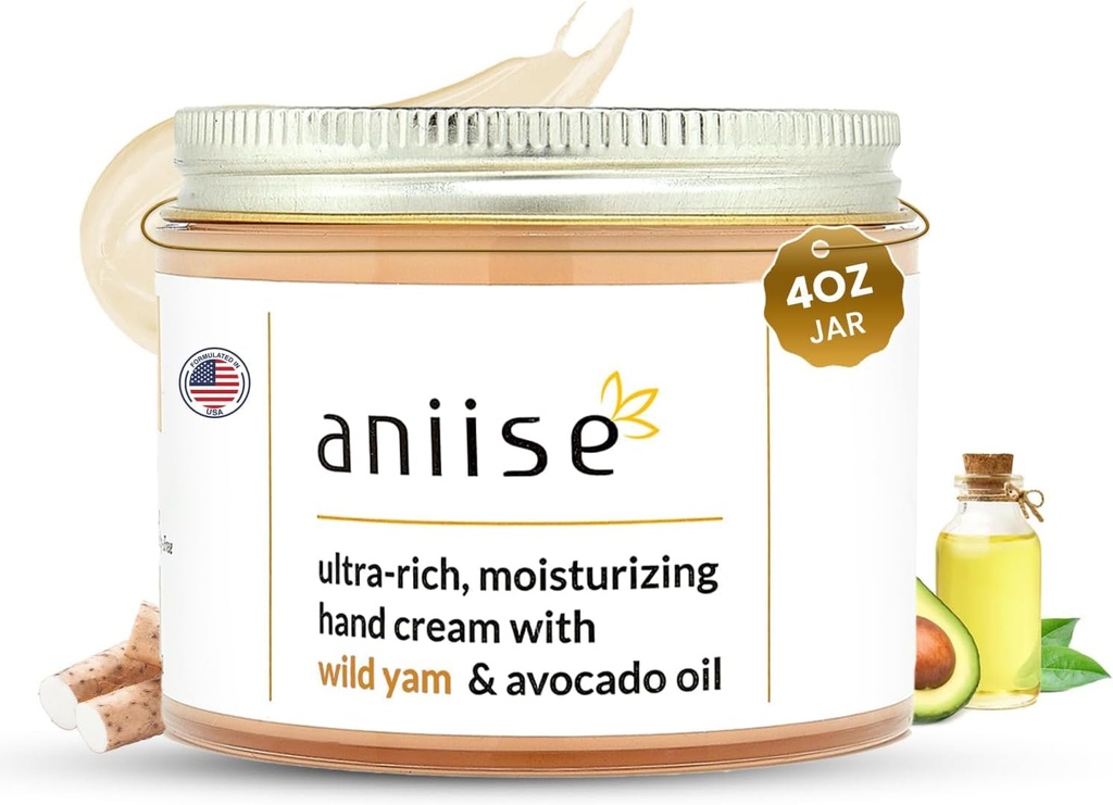 Wild Yam Hand Cream med Avocado Oil - Fugtgivende & Hydrating Cream for Soft, Glat, Youth Hands - Fights Tørhed - Vegan, Cruelty- Free - 4 fl oz (120 ml)