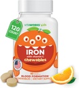 Kids Iron 10mg med C-vitamin 50 mg tyggetabletter - smagfuld naturlig smag - Vegansk, Vegetarisk, GMO- fri, Nut fri - Kosttilskud af jern - bloddannelse for børn - 120 tyggetabletter