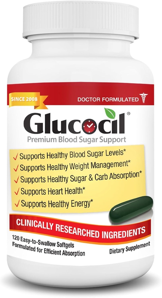 Glucocil - Softgels - Premium Blood Sugar Support - Over 2 millioner flasker solgt - Understøtter De 3 Essentials for sundt blodsukker - Siden 2008, med Berberine, Proprietary Mulberry Leaf, og Mere