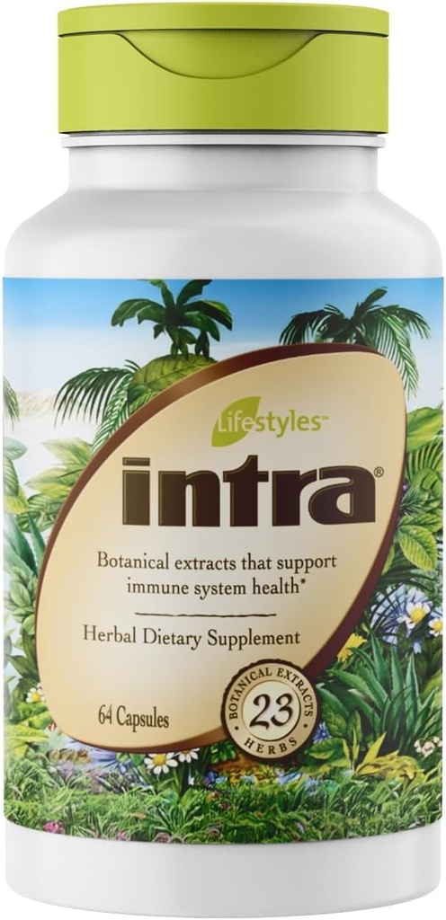 Intra Lifestyles Capsules - Urtetilskud til immunforsvar, Detox, fordøjelsessygdomme og kardiovaskulære sygdomme - 23 botaniske ekstrakter - Made in Canada - 64 kapsler (64 kapsler (pakning med 1))