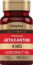 Piping Rock Astaxanthin 4 mg 10 mg 12 4; 60 Softgels 12 4; med kokos olie 12 4; Alger Extract Supplement 12 4; Ikke GMO, Gluten Free