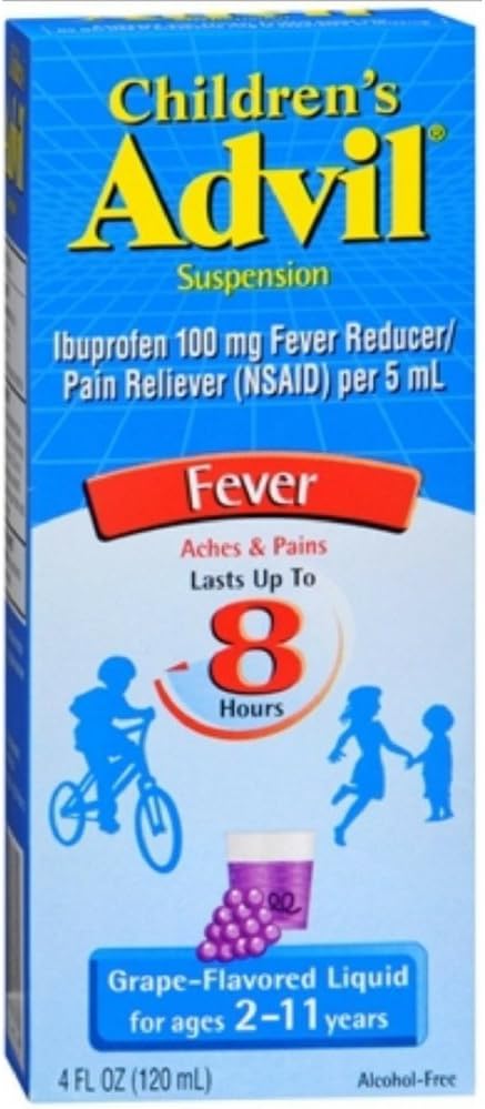Childrenâââ €š ç €ž¢ s Advil Liquid Pain Relief Medicine and Fever Reducer, 100 Mg Children 's Ibuprofen for Age 2- 11, Grape - 4 Fl Oz