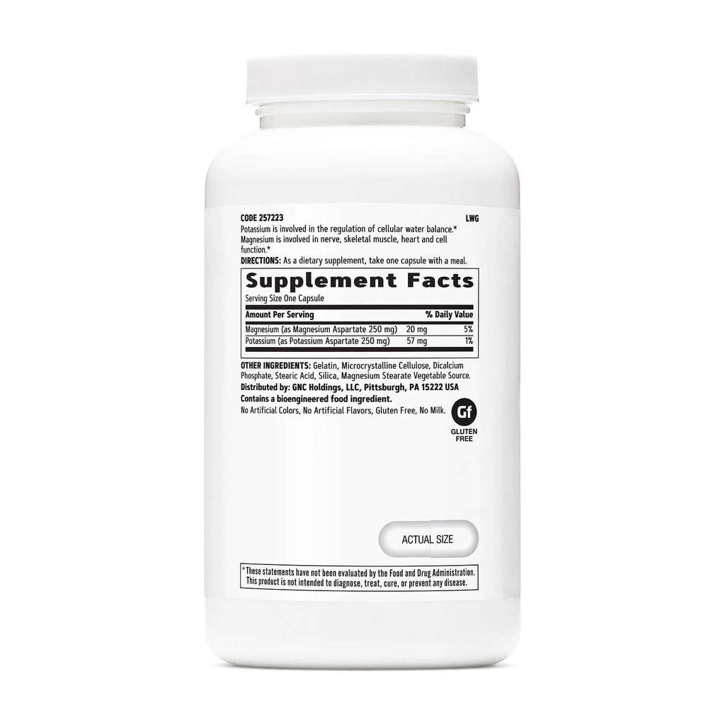 GNC Kalium og Magnesium Aspartat 250 mg tillæg, hjælper Regulere Vandbalance, 240 Servere