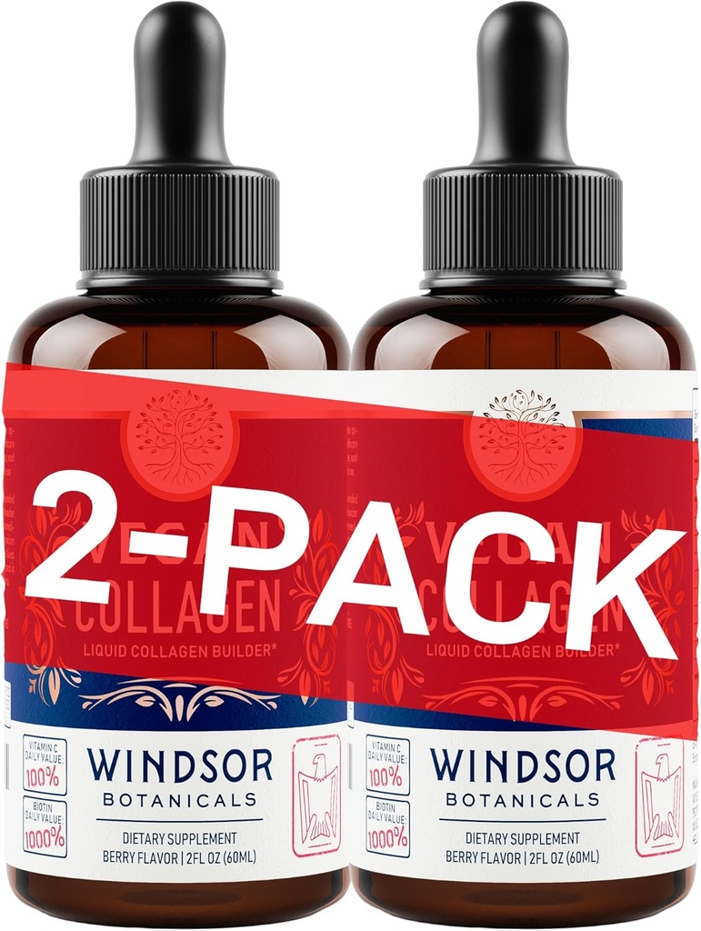 WINDØR BOTANICALS Vegan Collagen Builder Liquid Supplement - Collagen Booster med C-vitamin, biotin, Hyaluronsyre & Aminosyrer - Økologisk frugt & vegetabilsk blend - 120ml, 60 dag