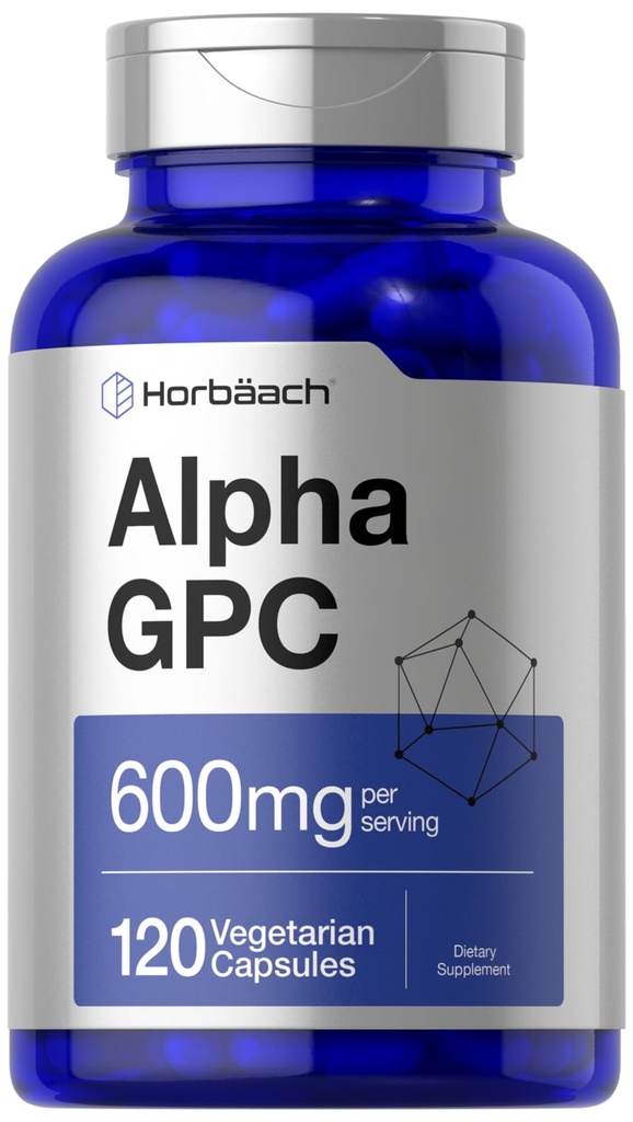 Horbäach Alpha GPC 600 mg 1 124; 120 Kapsler 1 124; Vegetarisk, Non- GMO & Gluten Free Cholin Supplement 1 124; Understøtter sund hukommelse, fokus og Clarity