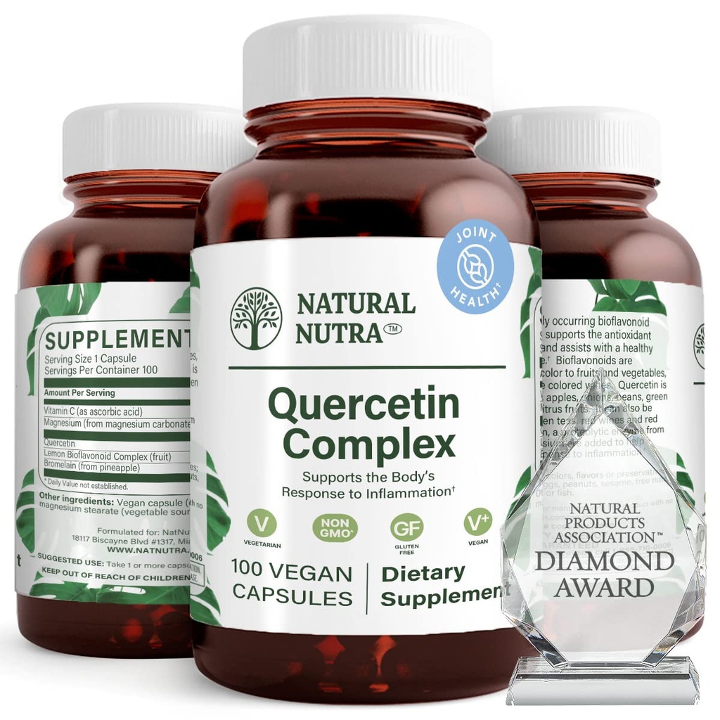 Naturlig Nutra Quercetin Complex med Bromelain og C-vitamin Citrus Bioflavonoid supplement, Support Body til sæsonmæssige ændringer & Body Redness, fremmer leversundhed, 100 Vegansk og vegetariske kapsler