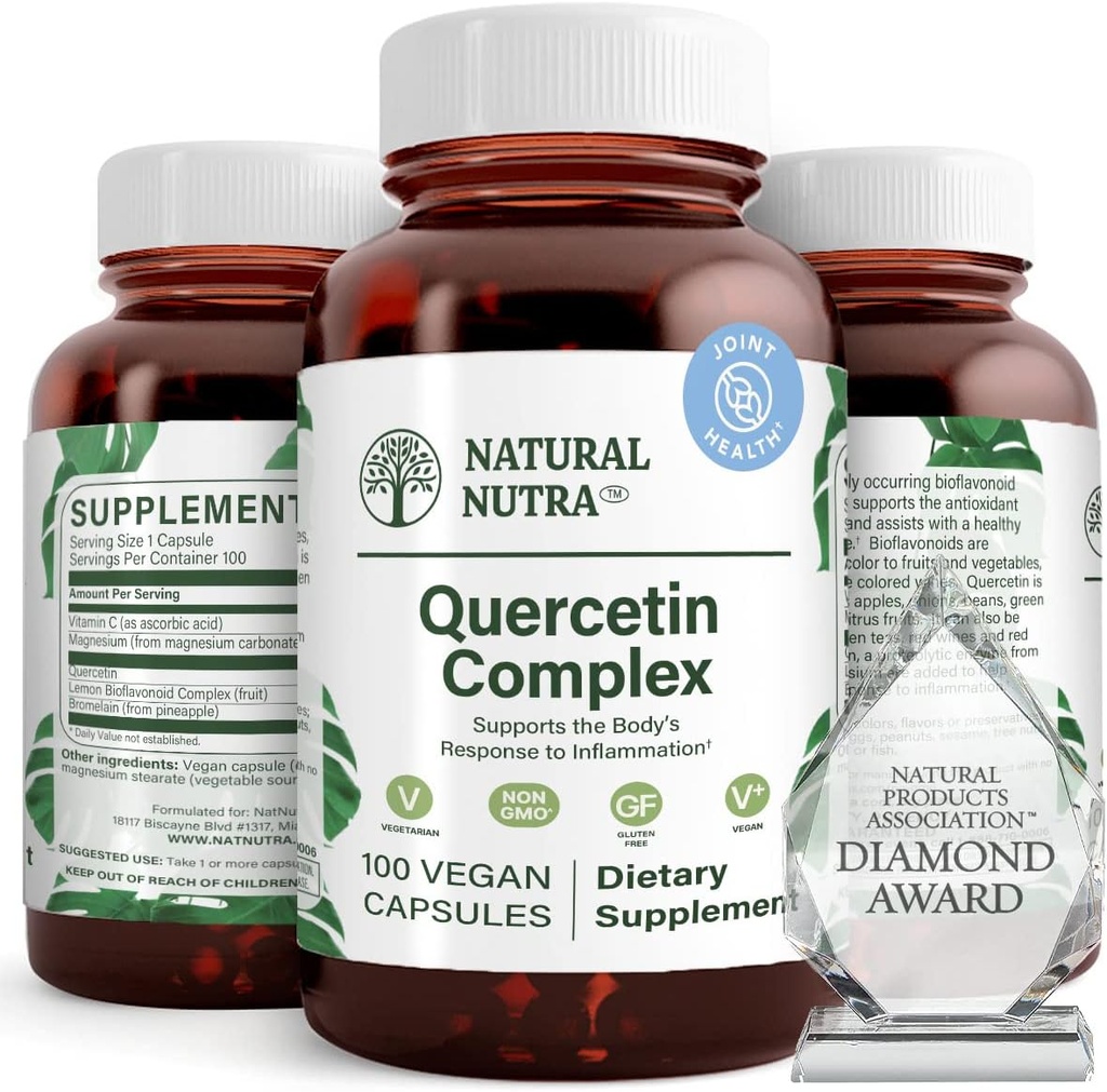 Naturlig Nutra Quercetin Complex med Bromelain og C-vitamin Citrus Bioflavonoid supplement, Support Body til sæsonmæssige ændringer & Body Redness, fremmer leversundhed, 100 Vegansk og vegetariske kapsler