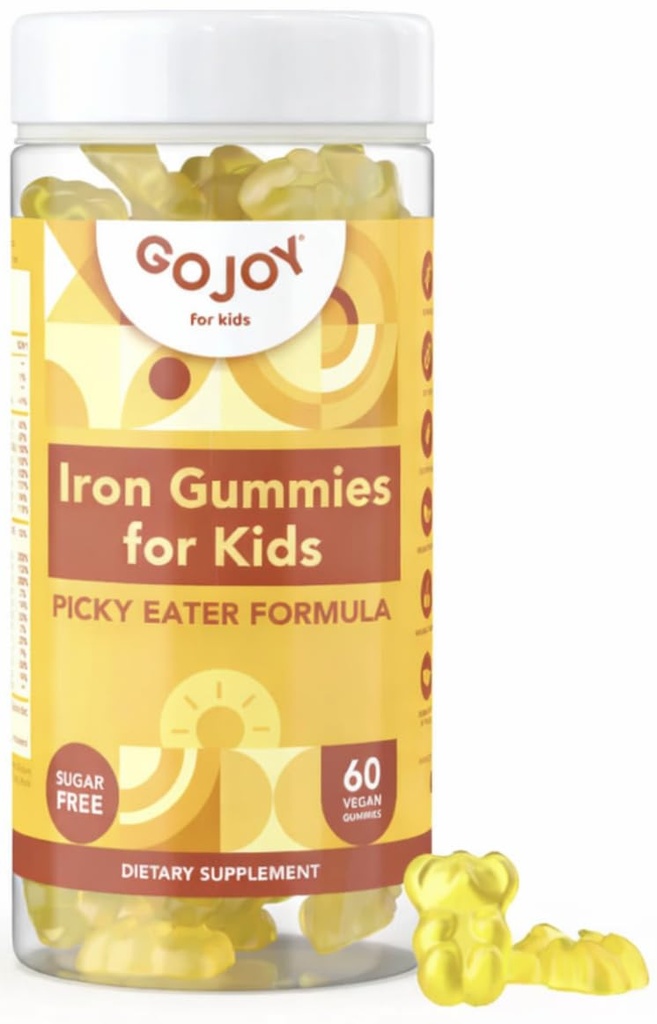 GOJOY NATURALS Jern gummier til børn - Sukker fri Multivitamin med jern til Picky Eaters Age 3-12 - Komplet vitaminer A C D3 B12 + Jern supplement til børn