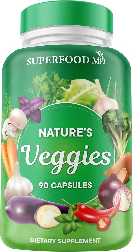 Superfood MD Veggies Supplement - 90 Veggie Capsules - Supports Energy Levels, Beta Carotene, Vitamins & Minerals - Soy Free - 90 Count