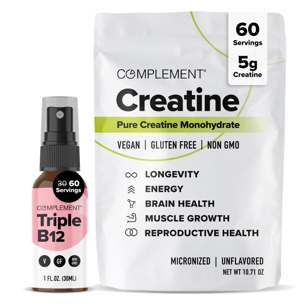 Complement Triple B12 Spray & Creatine Bundle - Vegan B12 Supplementering og Muscle Performance Support