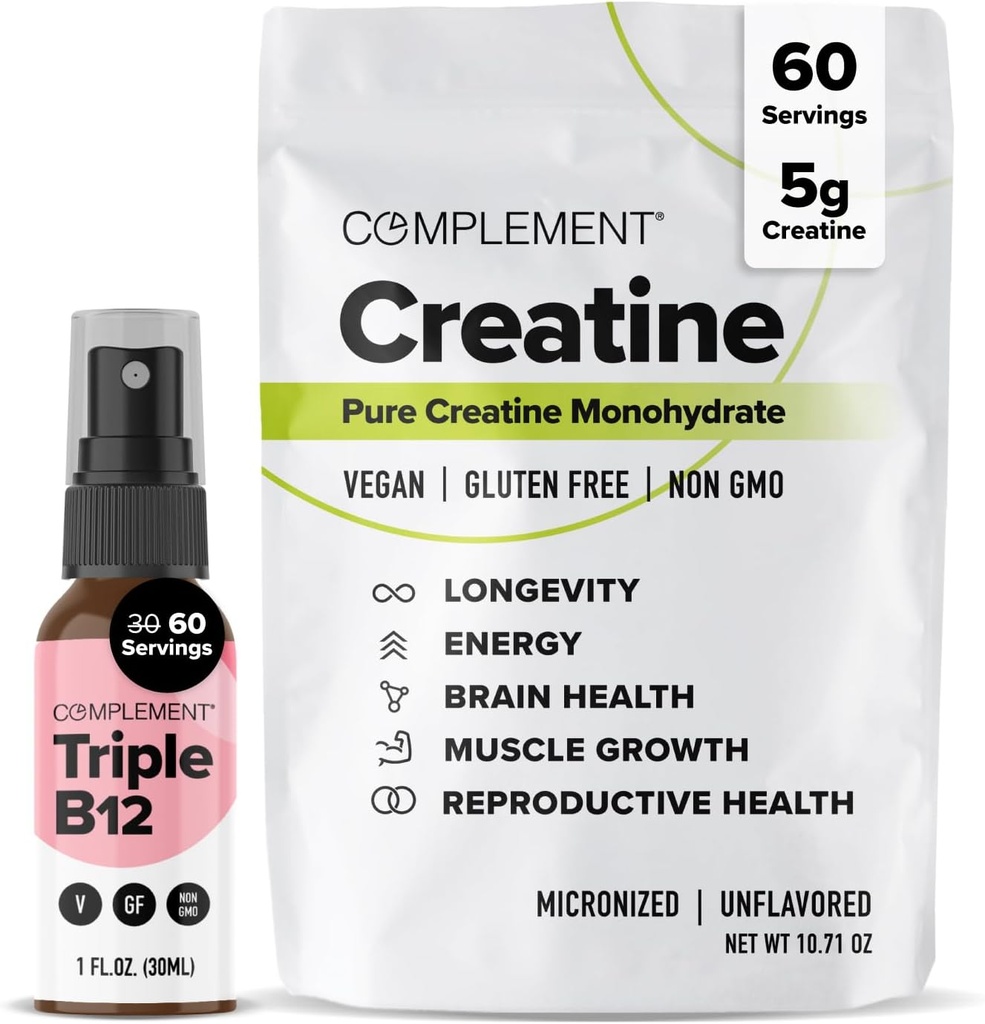 Complement Triple B12 Spray & Creatine Bundle - Vegan B12 Supplementering og Muscle Performance Support