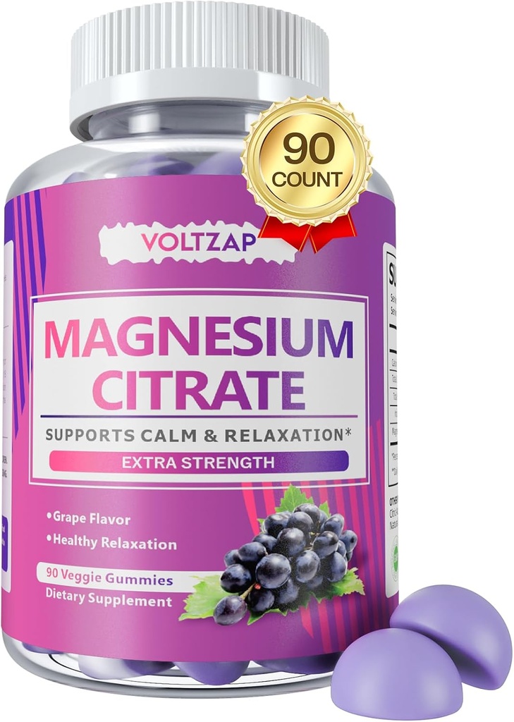 Magnesiumgummier til afslapning: Kosttilskud til sundhed - Magnesium Citrate High Absorption Supplement 90 Tæl (pakning med 1)