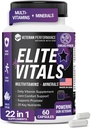 Elite Vitals - Herre Daily Multivitaminer med vitamin B12, Gluten Free immunforsvar supplement til prostata, Joint & Energy med zink, grøn te, + 20 Essentielle vitaminer - 60 Caps