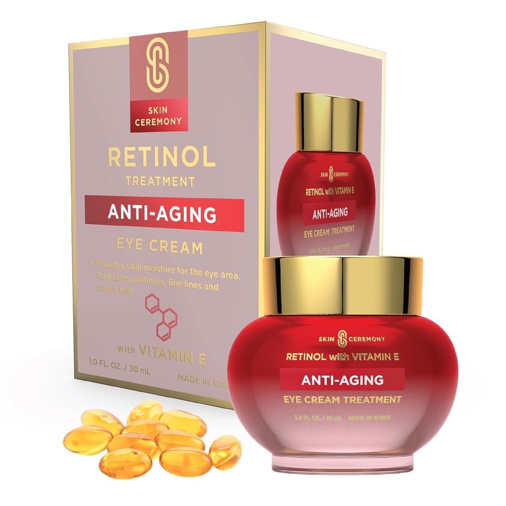 Retinol & E-vitamin Anti- Aging Eye Cream - Reducerer Puffiness, Fine Lines & Crow 's Feet - Dermatolog Testet, Koreansk hudpleje for alle hudtyper - 1.0 Fl. Oz