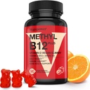 Vegansk vitamin D3 & B12 Gummies, Methyl B12 supplement til voksne og børn, forstærket med vitamin D 3 for naturlig energi, immunforsvar, Metabolisme & fokus, Orange, 90 Gummies