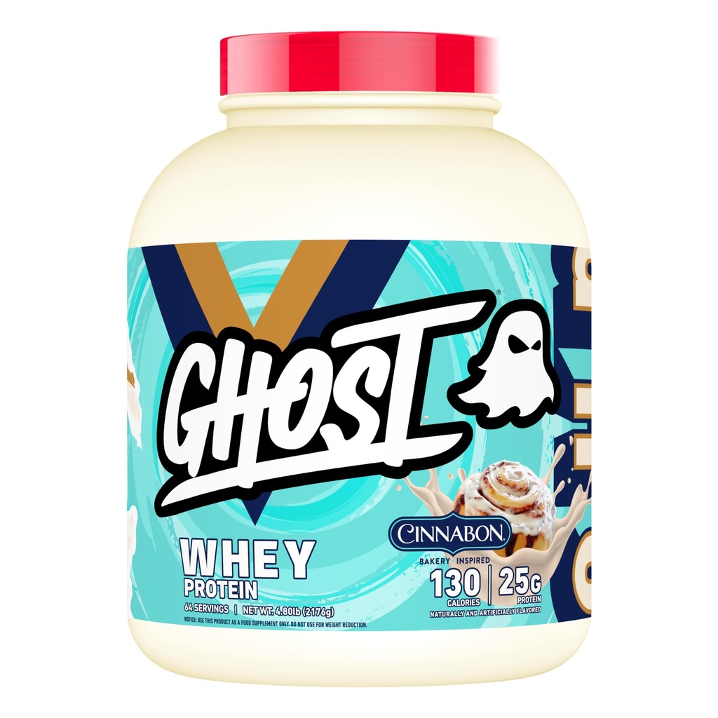 GHOST Whey Protein Powder, Cinnabon - 5LB, 25G Protein - Cinnamel Roll Flavored Isolate, Concentrate & Hydrolyzed Whey Protein Blend - Post Workout Shakes - Soy & Gluten Free