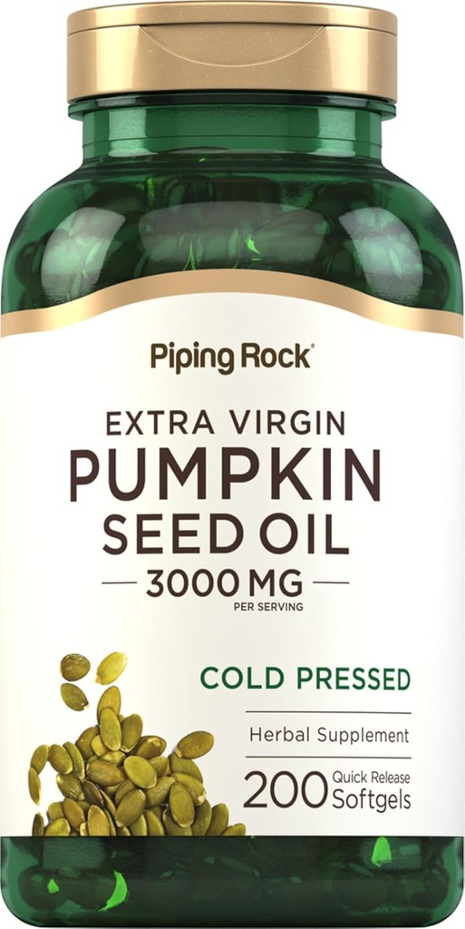 Piping Rock Pumpkin Seed Oil Softgel Kapsler 124; 3000mg ttesmå 124; 200 Greve 124; Cold Pressed Herbal Support 124; Ekstra Jomfruolie 124; Non- GMO, Gluten Free