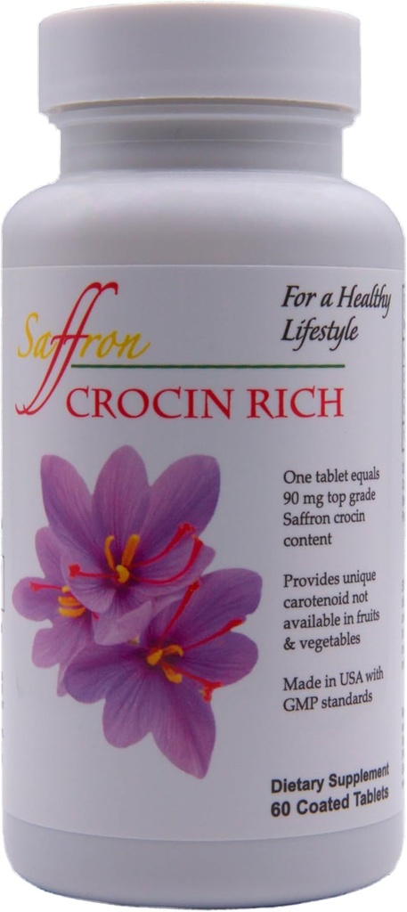 CROCIN RICH - 7, 5 mg Crocin (Key Saffron Active) + Lutein & Zeaxanthin Eye Supplement # 124; Vision, Macular & Retinal Support # 124; Blue Light & Eye Pressure Protection # 124; Klinisk undersøgt Crocin - 60 tabletter