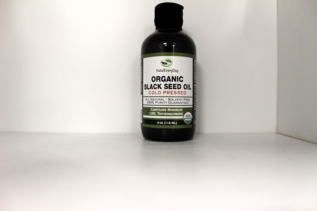 HalalEveryDay Organic Black Seed Oil - USDA Certificeret kold presset glasflaske Over 1,5%