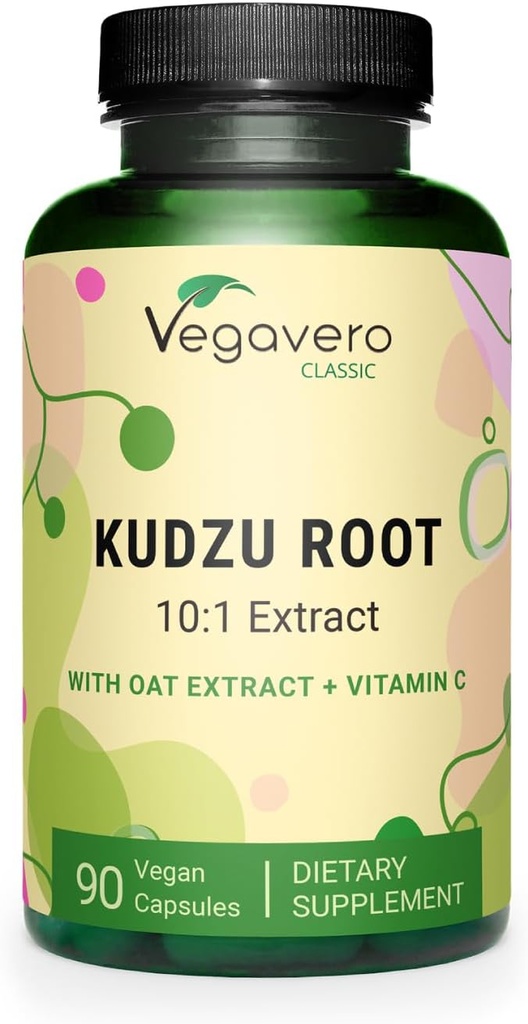 Vegavero Kudzu Root Dex124; 12.000 mg Kuzu Root Dex124; Non- GMO & Vegan Dex124; Support Menopause Dex124; med Oat Extract + vitamin C Dex124; 90 Kapsler